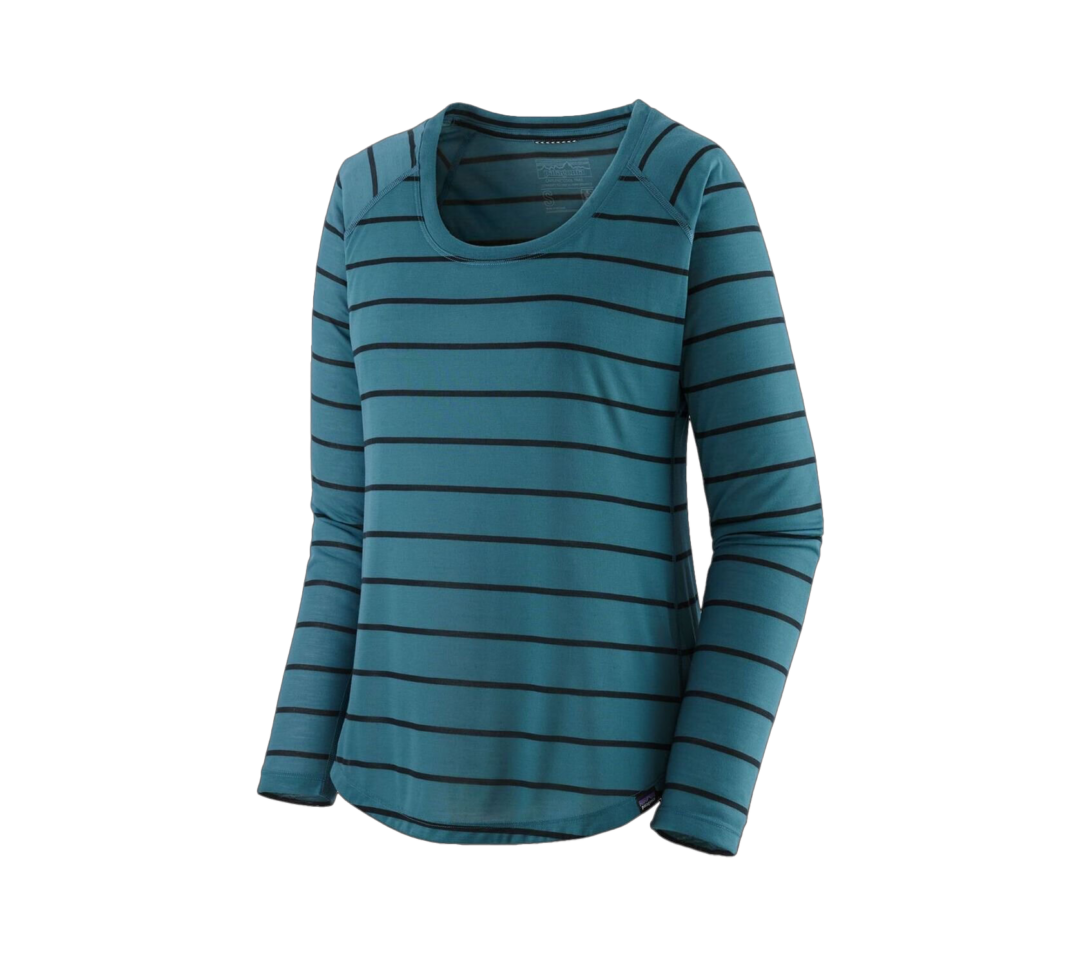 Women’s teal striped thermal base layer top for cross-country skiing