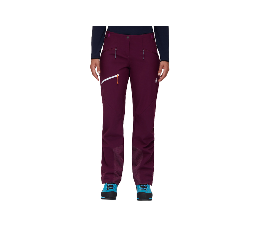 Women’s cross-country skiing trousers in burgundy with zip pockets and adjustable cuffs