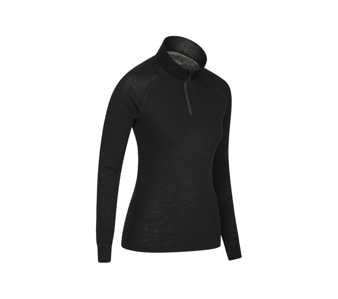 Women’s black fleece base layer top with hood and zip for cross-country skiing