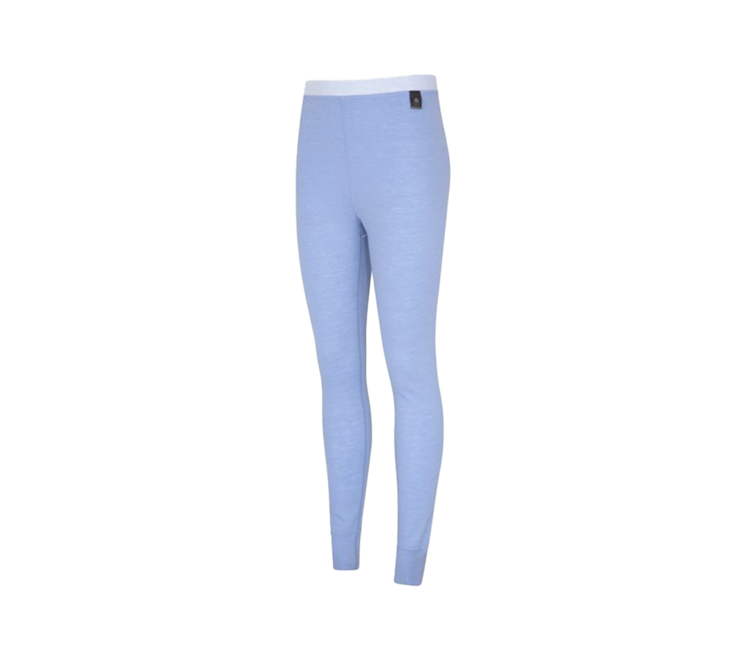 Women’s light blue thermal base-layer leggings for cross-country skiing, on a black background
