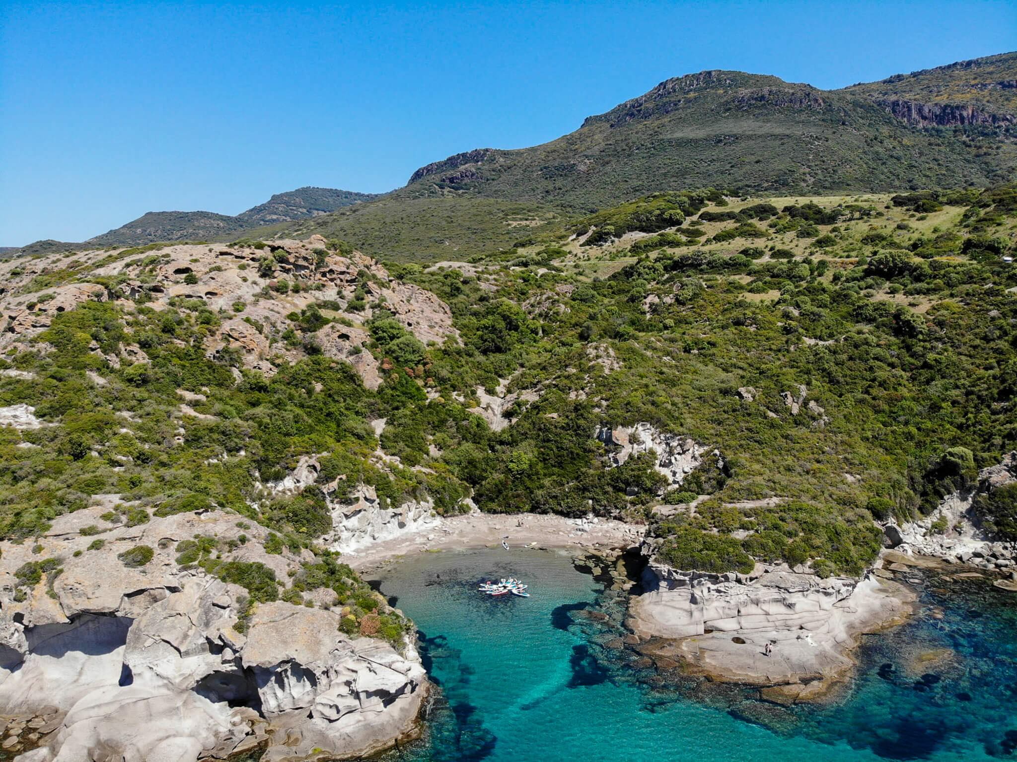 sea cove and beaches with green mountains
