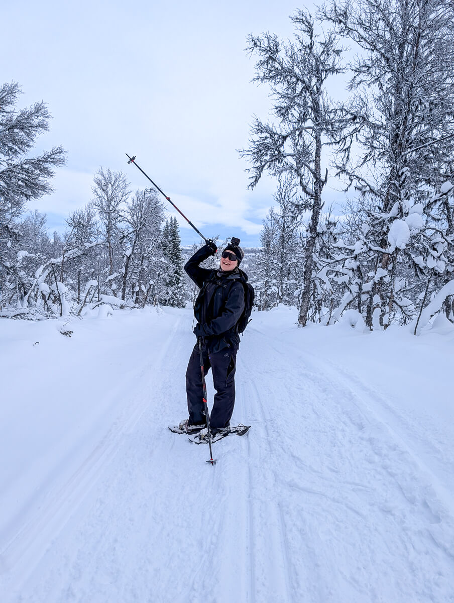 Woman snowshoeing in Sweden