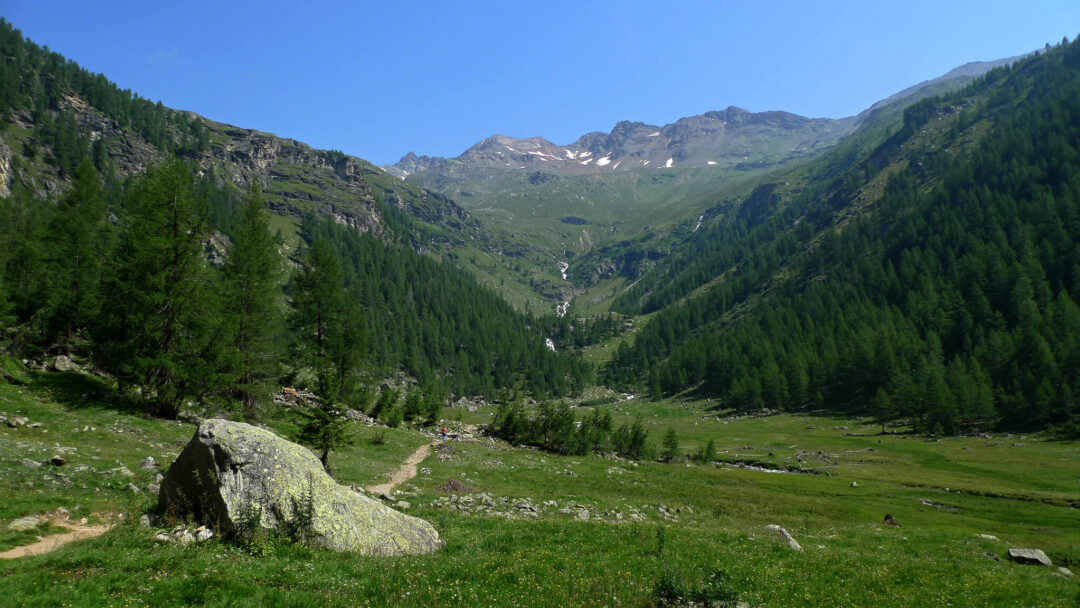 Dolomites mountain valley landscape for hiking in the Italian Alps