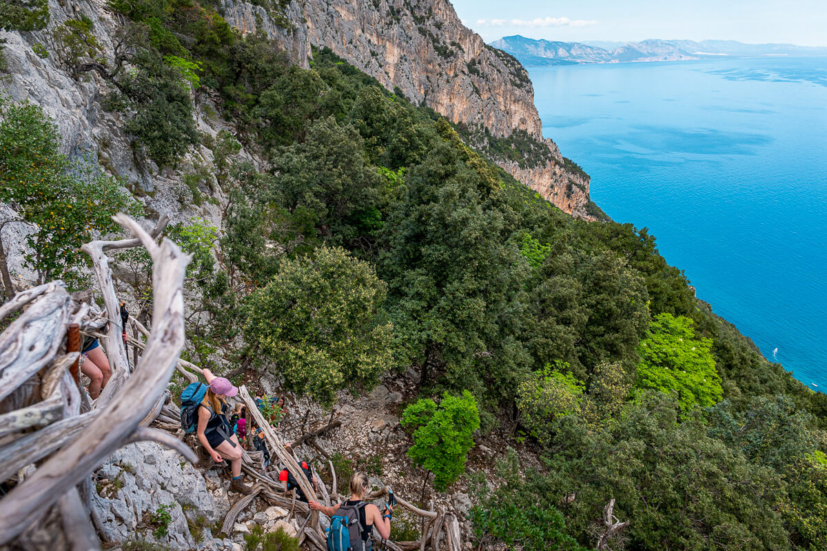 Women hiking along a coastal cliff path with sea views