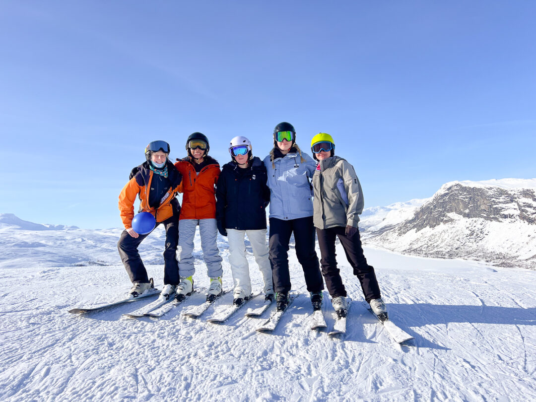Group of skiers on snowy mountain