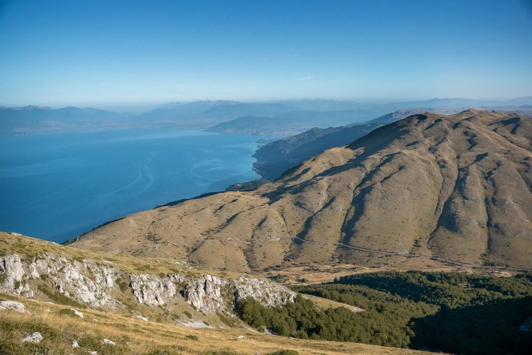 Panoramic view from a mountain ridge over valleys in North Macedonia during a multi-activity adventure