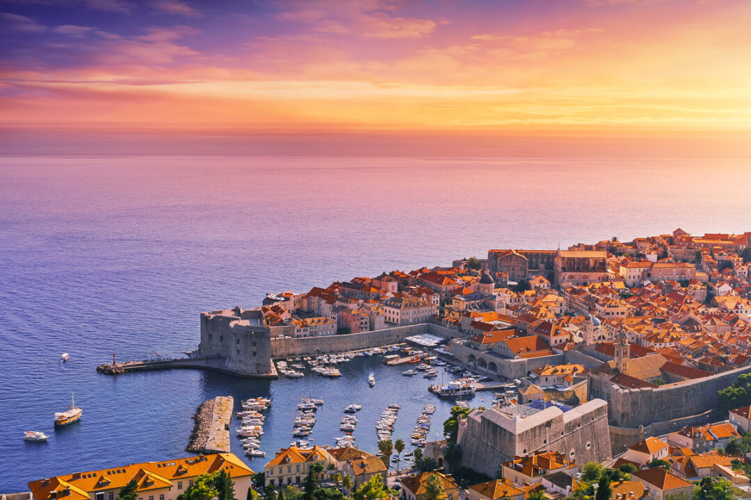 Sunset in Dubrovnik walled town in Croatia