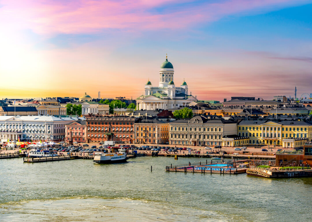 St Isaac’s Cathedral in St Petersburg overlooking the Neva River at sunset