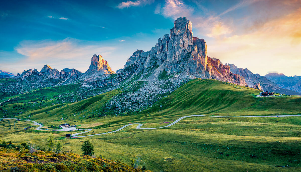mountain landscape at sunset in dolomites Italy