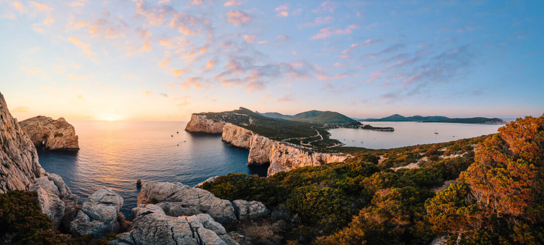 Coastal sunset over cliffs